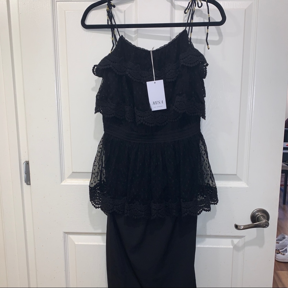 NWT MISA Los Angeles Black Lace Midi Dress - Picture 2 of 6